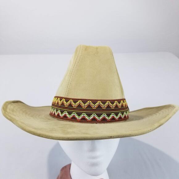 Scala Western Cowboy Rancher Hat Southwest Band Tan Wide Brim Mens M 7–7⅛ - Picture 1 of 9